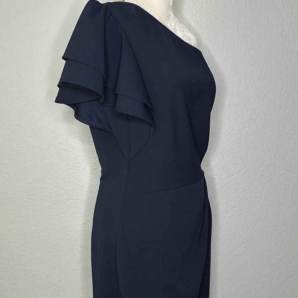 BTFBM One Shoulder Side Ruched Navy Dress Large - Picture 5 of 12